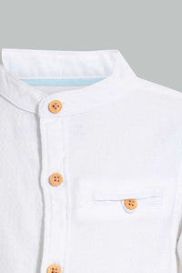 Redtag-White-Dobby-Mandarin-Shirt-Casual-Shirts-Infant-Boys-3 to 24 Months