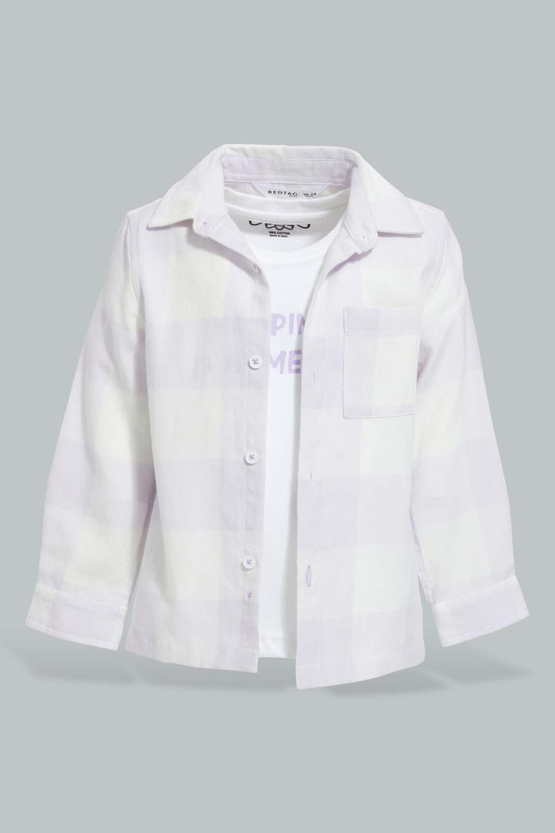 Redtag-Orange-Check-Casual-Shirt-With-T-Shirt(2-In-1)-Casual-Shirts-Infant-Boys-3 to 24 Months