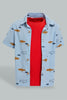 Redtag-Blue-Printed-Shirts-With-T-Shirt(2-In-1)-Casual-Shirts-Infant-Boys-3 to 24 Months