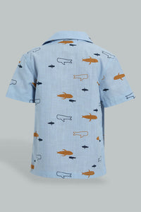 Redtag-Blue-Printed-Shirts-With-T-Shirt(2-In-1)-Casual-Shirts-Infant-Boys-3 to 24 Months