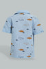 Redtag-Blue-Printed-Shirts-With-T-Shirt(2-In-1)-Casual-Shirts-Infant-Boys-3 to 24 Months