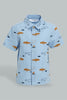 Redtag-Blue-Printed-Shirts-With-T-Shirt(2-In-1)-Casual-Shirts-Infant-Boys-3 to 24 Months
