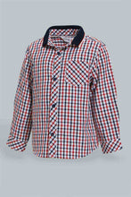 تنزيل الصورة على معرض الصور، Redtag-Red-Checked-Long-Sleeve-Shirt-With-Rib-Collar-Casual-Shirts-Infant-Boys-3 to 24 Months
