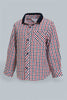 Redtag-Red-Checked-Long-Sleeve-Shirt-With-Rib-Collar-Casual-Shirts-Infant-Boys-3 to 24 Months