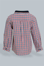 تنزيل الصورة على معرض الصور، Redtag-Red-Checked-Long-Sleeve-Shirt-With-Rib-Collar-Casual-Shirts-Infant-Boys-3 to 24 Months
