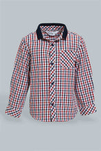 تنزيل الصورة على معرض الصور، Redtag-Red-Checked-Long-Sleeve-Shirt-With-Rib-Collar-Casual-Shirts-Infant-Boys-3 to 24 Months
