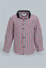 Redtag-Red-Checked-Long-Sleeve-Shirt-With-Rib-Collar-Casual-Shirts-Infant-Boys-3 to 24 Months