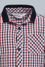 تنزيل الصورة على معرض الصور، Redtag-Red-Checked-Long-Sleeve-Shirt-With-Rib-Collar-Casual-Shirts-Infant-Boys-3 to 24 Months
