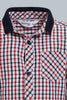 Redtag-Red-Checked-Long-Sleeve-Shirt-With-Rib-Collar-Casual-Shirts-Infant-Boys-3 to 24 Months