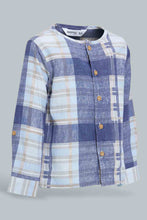 تنزيل الصورة على معرض الصور، Redtag-Blue-Yd-Checked-Mandarin-Long-Slv-Shirt-Casual-Shirts-Infant-Boys-3 to 24 Months

