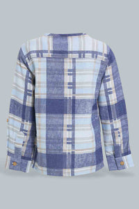 Redtag-Blue-Yd-Checked-Mandarin-Long-Slv-Shirt-Casual-Shirts-Infant-Boys-3 to 24 Months