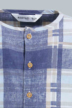 تنزيل الصورة على معرض الصور، Redtag-Blue-Yd-Checked-Mandarin-Long-Slv-Shirt-Casual-Shirts-Infant-Boys-3 to 24 Months
