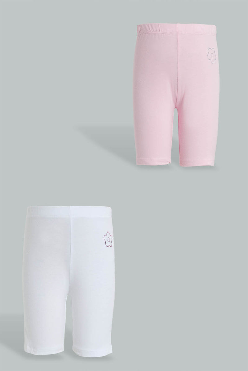 Redtag-Multi-Colored-Assorted-2-Pk-Boxer-Shorts-Legging-Leggings-Girls-2 to 8 Years