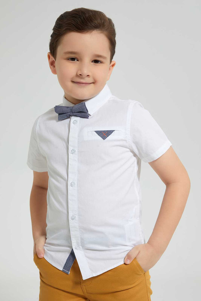 Redtag-White-Short-Sleeve-Shirt-And-Bowtie-Casual-Shirts-Boys-2 to 8 Years