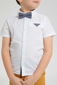 Redtag-White-Short-Sleeve-Shirt-And-Bowtie-Casual-Shirts-Boys-2 to 8 Years