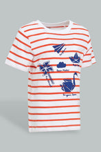 Load image into Gallery viewer, Redtag-Red-Striped-Nautical-Short-Sleeve-Tshirt-All-Over-Prints-Infant-Boys-3 to 24 Months
