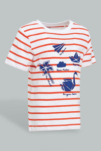 Redtag-Red-Striped-Nautical-Short-Sleeve-Tshirt-All-Over-Prints-Infant-Boys-3 to 24 Months