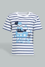 Load image into Gallery viewer, Redtag-Blue-Striped-Nautical-Short-Sleeve-Tshirt-All-Over-Prints-Infant-Boys-3 to 24 Months
