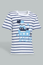 Load image into Gallery viewer, Redtag-Blue-Striped-Nautical-Short-Sleeve-Tshirt-All-Over-Prints-Infant-Boys-3 to 24 Months
