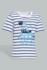 Redtag-Blue-Striped-Nautical-Short-Sleeve-Tshirt-All-Over-Prints-Infant-Boys-3 to 24 Months