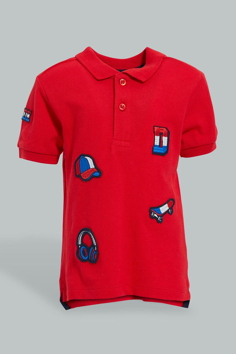 Redtag-Red-Applique-Nautical-Short-Sleeve-Polo-Shirts-Polo-Shirts-Infant-Boys-3 to 24 Months