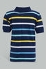 Redtag-Navy-Striped-Short-Sleeve-Polo-Shirt-Striped-Infant-Boys-3 to 24 Months