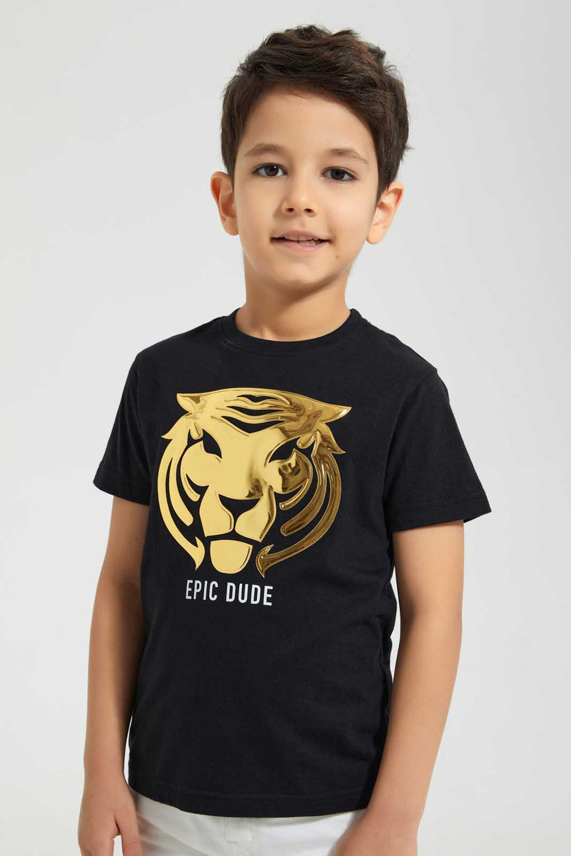 Redtag-Black-Tiger-Print-T-Shirt-Graphic-T-Shirts-Boys-2 to 8 Years