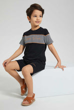 Load image into Gallery viewer, Redtag-Black-Panelled-T-Shirt-And-Short-Set-Sets-Boys-2 to 8 Years
