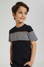 Load image into Gallery viewer, Redtag-Black-Panelled-T-Shirt-And-Short-Set-Sets-Boys-2 to 8 Years
