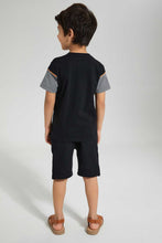 Load image into Gallery viewer, Redtag-Black-Panelled-T-Shirt-And-Short-Set-Sets-Boys-2 to 8 Years
