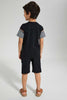 Redtag-Black-Panelled-T-Shirt-And-Short-Set-Sets-Boys-2 to 8 Years