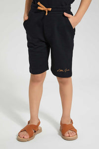 Redtag-Black-Panelled-T-Shirt-And-Short-Set-Sets-Boys-2 to 8 Years