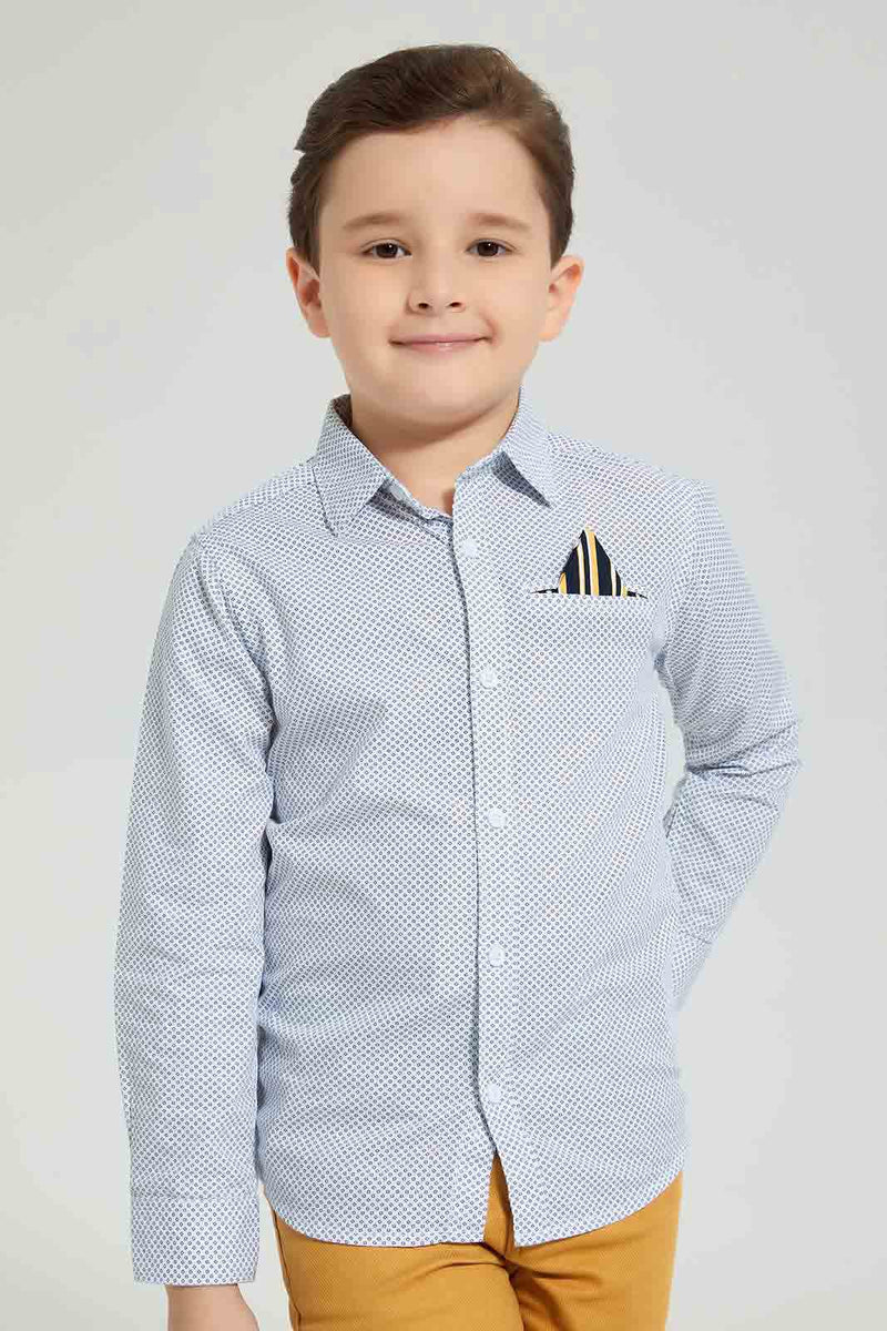 Redtag-White-Printed-Shirt-With-Pocket-Square-Casual-Shirts-Boys-2 to 8 Years