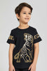 Redtag-Black-Tiger-Print--T-Shirt-And-Short-Sets-Boys-2 to 8 Years