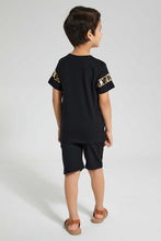 تنزيل الصورة على معرض الصور، Redtag-Black-Tiger-Print--T-Shirt-And-Short-Sets-Boys-2 to 8 Years
