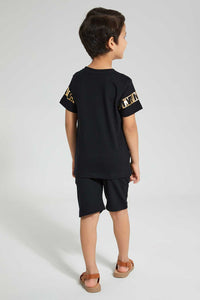 Redtag-Black-Tiger-Print--T-Shirt-And-Short-Sets-Boys-2 to 8 Years