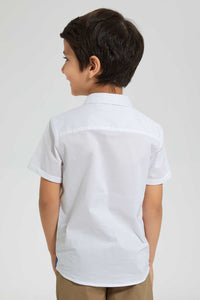 Redtag-White-Short-Sleeve-Pocket-Square-Shirt-Casual-Shirts-Boys-2 to 8 Years