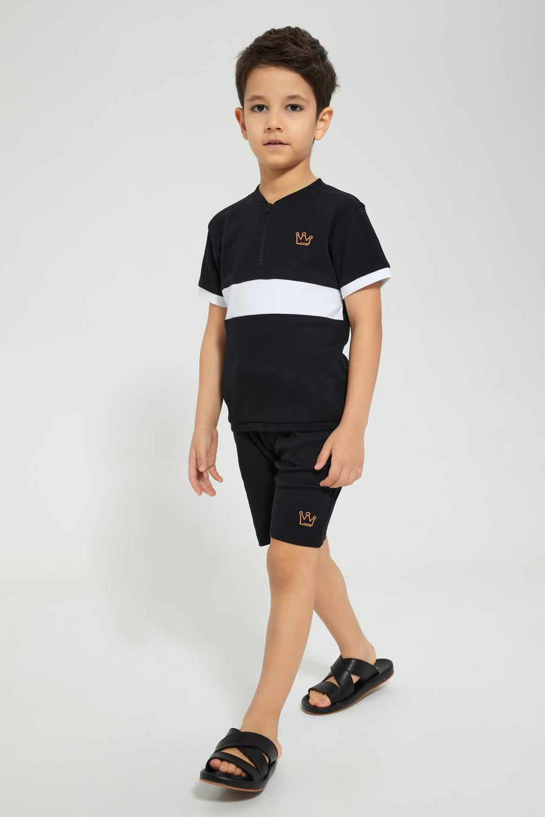 Redtag-Black-Henley-And-Short-Set-Sets-Boys-2 to 8 Years