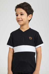 Redtag-Black-Henley-And-Short-Set-Sets-Boys-2 to 8 Years