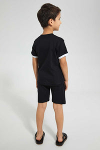 Redtag-Black-Henley-And-Short-Set-Sets-Boys-2 to 8 Years