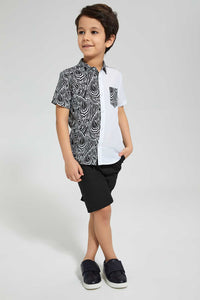 Redtag-White-Zebra-Print-Short-Sleeve-Shirt-Casual-Shirts-Boys-2 to 8 Years