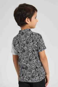 Redtag-White-Zebra-Print-Short-Sleeve-Shirt-Casual-Shirts-Boys-2 to 8 Years