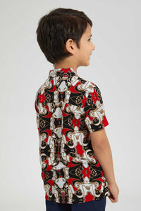 Redtag-Red-Short-Sleeve-Brocade-Shirt-Casual-Shirts-Boys-2 to 8 Years