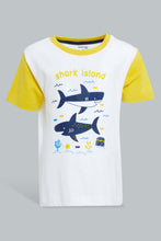 Load image into Gallery viewer, Redtag-White-And-Navy-3-Pack-Shark-Pyjama-Set-Set-Pyjama-Sets-Infant-Boys-3 to 24 Months
