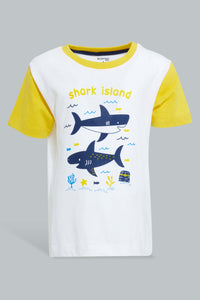 Redtag-White-And-Navy-3-Pack-Shark-Pyjama-Set-Set-Pyjama-Sets-Infant-Boys-3 to 24 Months