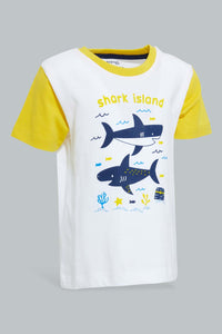 Redtag-White-And-Navy-3-Pack-Shark-Pyjama-Set-Set-Pyjama-Sets-Infant-Boys-3 to 24 Months
