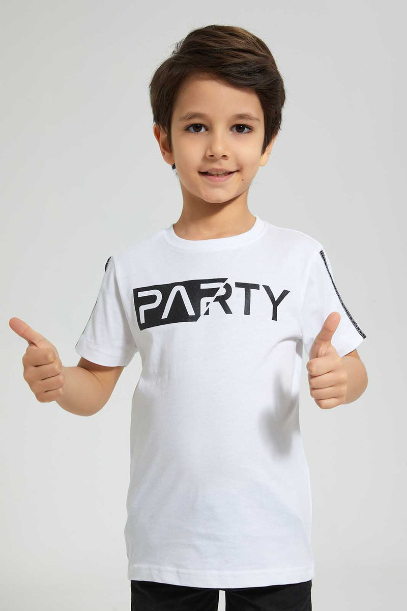 Redtag-White-Party-Print-T-Shirt-Graphic-Prints-Boys-2 to 8 Years