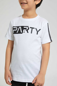 Redtag-White-Party-Print-T-Shirt-Graphic-Prints-Boys-2 to 8 Years