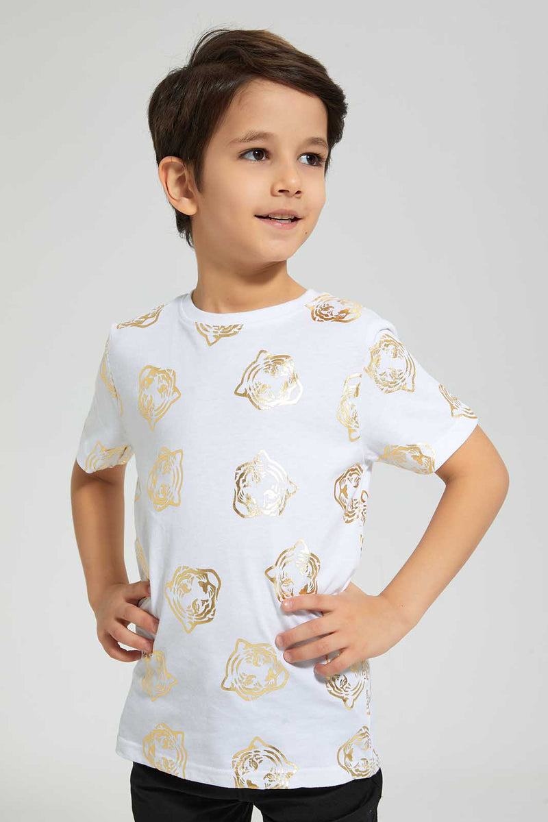 Redtag-White-Tiger-All-Over-Print-T-Shirt-All-Over-Prints-Boys-2 to 8 Years