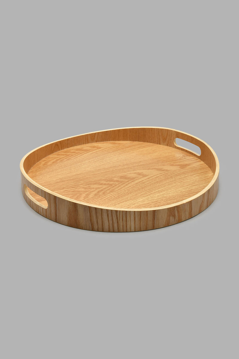 Redtag-Brown-Wooden-Round-Tray-Trays-Home-Dining-